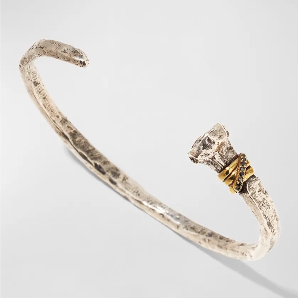 John Varvatos Distressed Cuff Nail Bracelet with Black Diamonds